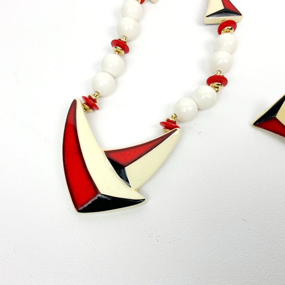 Vintage Art Deco Chunky Bead Necklace And Earrings - Picture 14 of 16